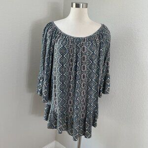 NEW Style & Co Womens Plus 2X Olive Stripe On Off Top Ruffle Hem Swing Shirt